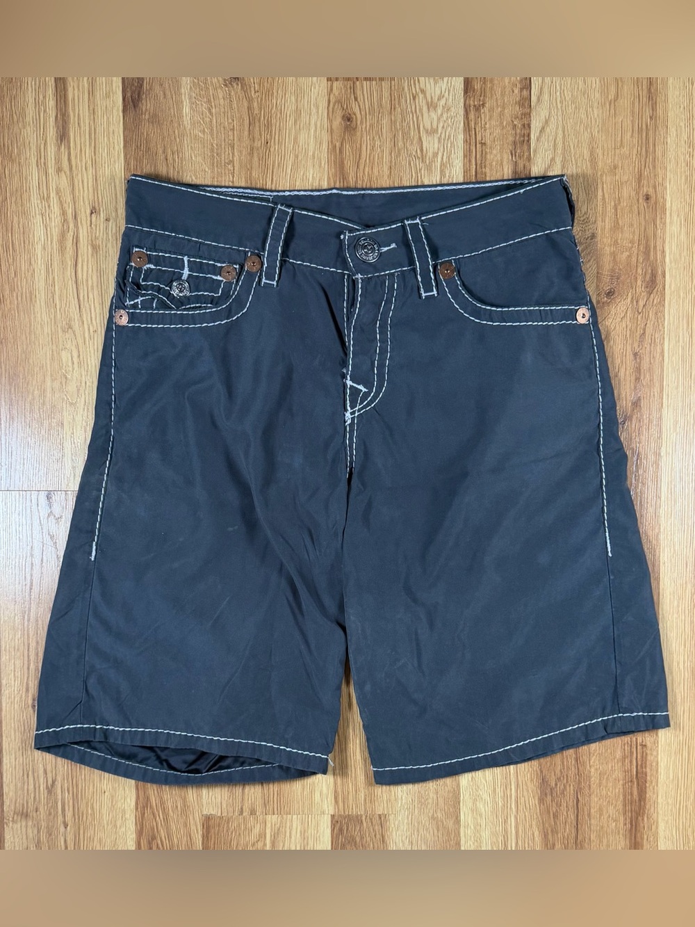 True Religion Men's Black Shorts with White Contrast Stitching